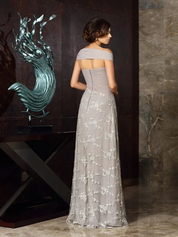 Wholesale A-Line Princess Off-the-Shoulder Applique Sleeveless Long Chiffon Mother of the Bride Dresses